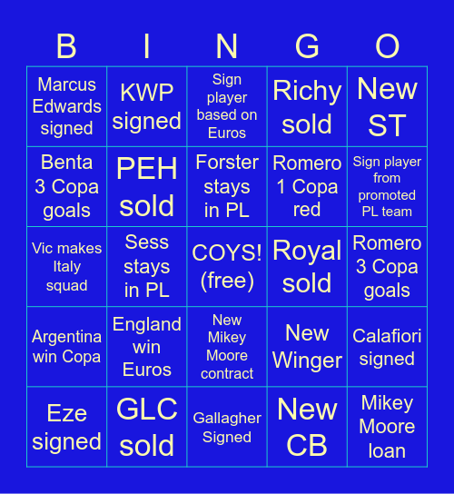Spurs Summer Bingo Card