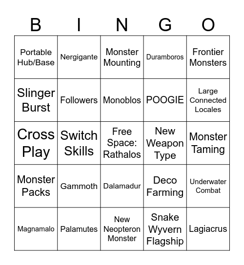 MHWilds Bingo Card
