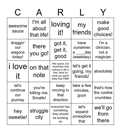 Carly Bingo! Bingo Card