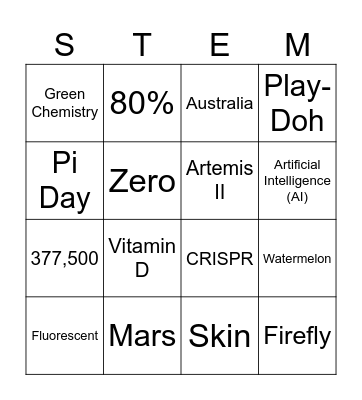 STEM Trivia Bingo Card