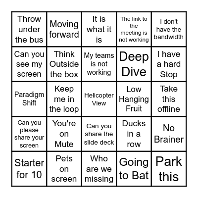 Online Meeting Cliche Bingo Card