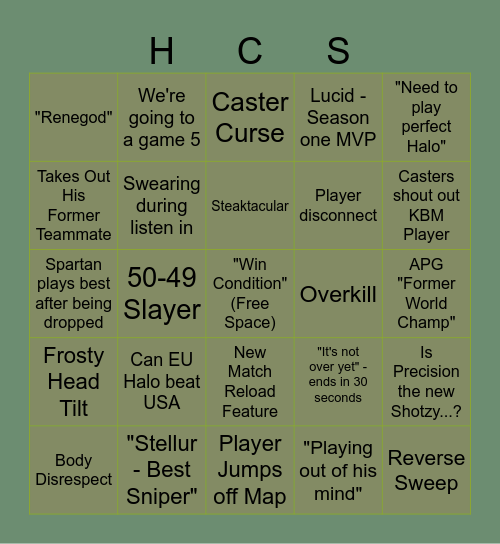 HCS London Bingo Card