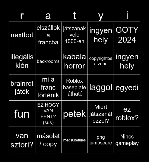 Ratyi Roblox Bingo Card