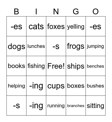 SUFFIXES Bingo Card