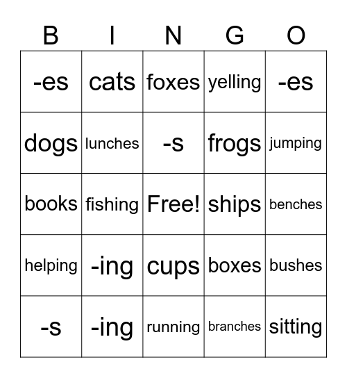 SUFFIXES Bingo Card