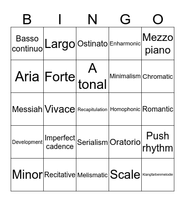 Key term revision Bingo Card