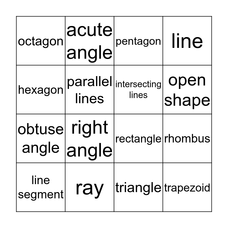 Geometry Bingo Card