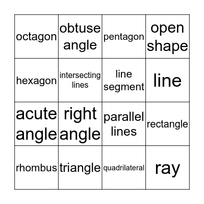 Geometry Bingo Card