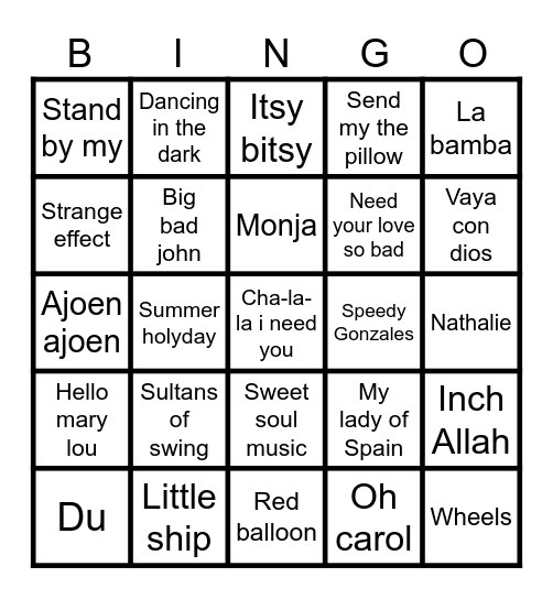 Muziek Bingo 60/70 jaren Bingo Card