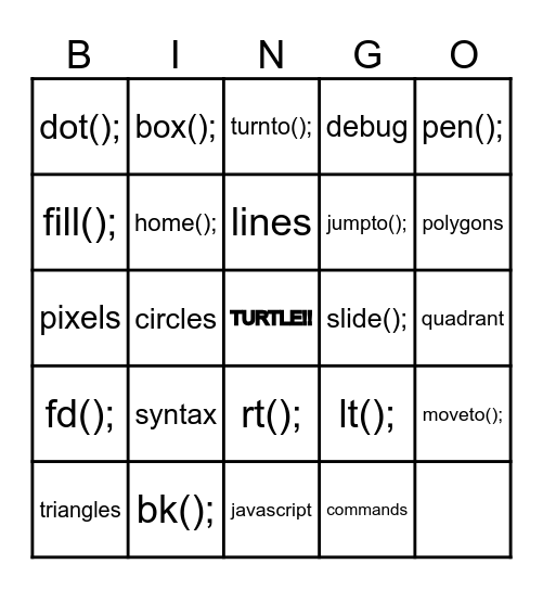 Pencil Code Bingo Card