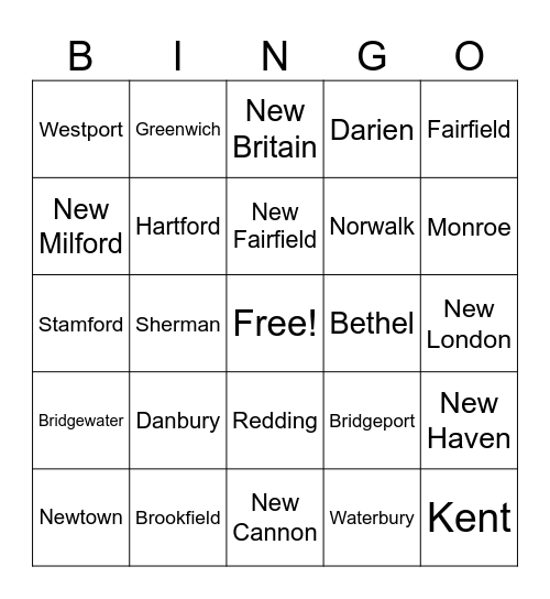 Connecticut Towns Bingo Card