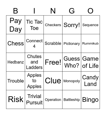 Board Games Bingo Card