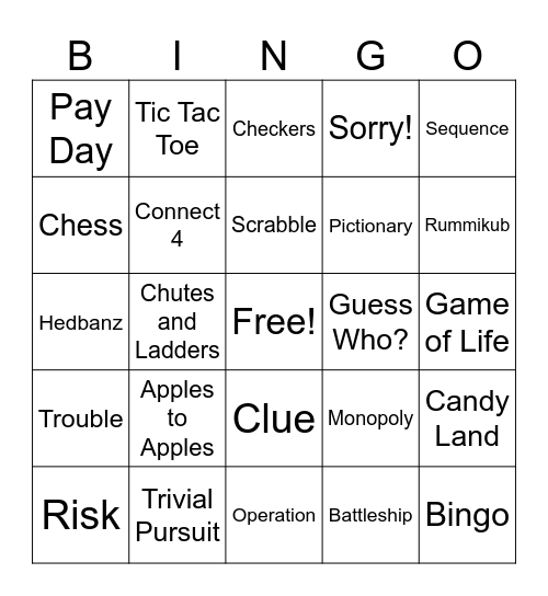 Board Games Bingo Card