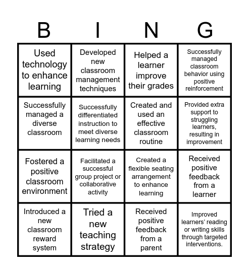 Achievement Bingo Card