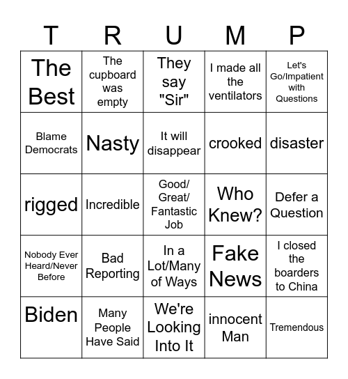 Trump Speech Bingo Card