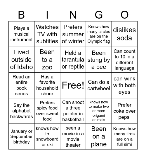 Untitled Bingo Card