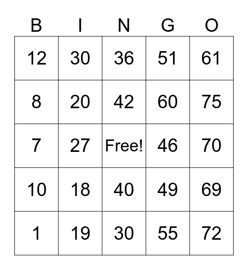 TRIX BINGO CARD Bingo Card