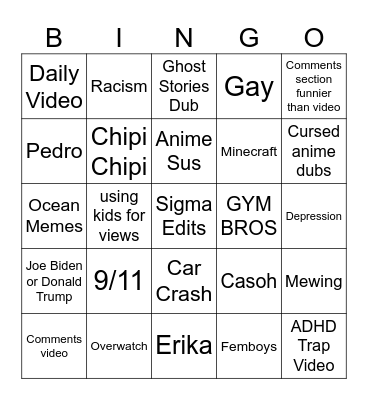 Instagram Bingo Card