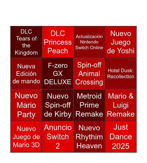 Nintendo Direct June Bingo Card