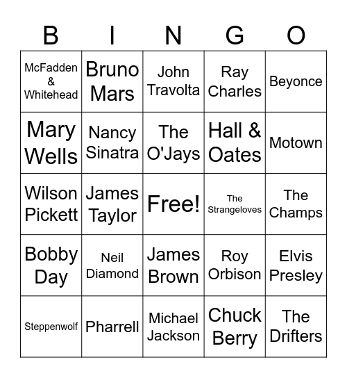 Artist Music Title Bingo Card