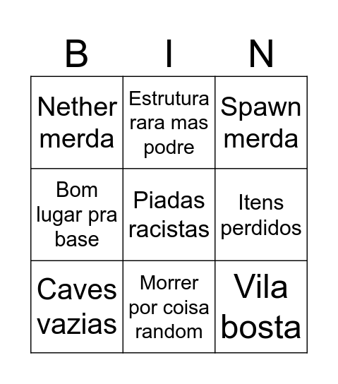 Mine Bingo Card