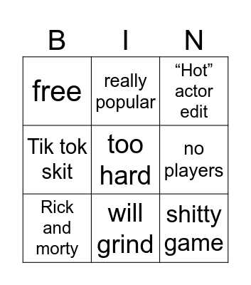 new game testing Bingo Card