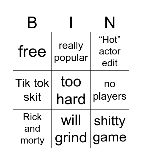 new game testing Bingo Card