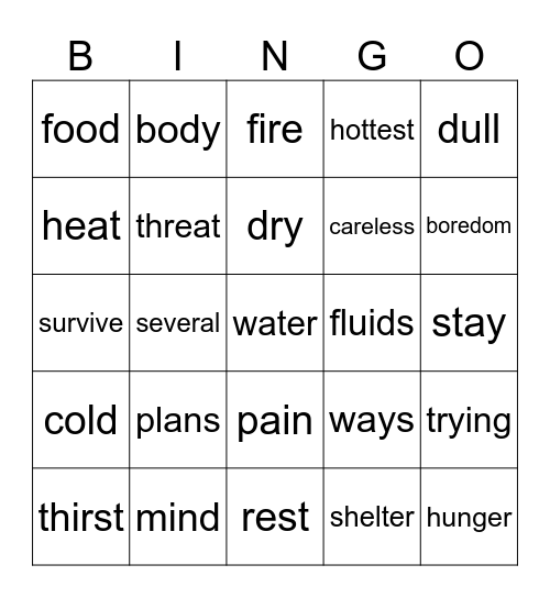Survival Bingo Card