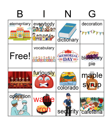 Medial /r/ Bingo Card