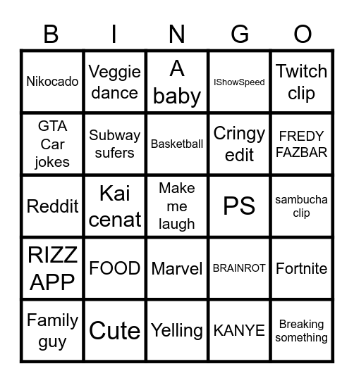 Tik Tok / YT Shorts Bingp Bingo Card