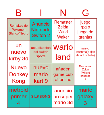 COSAS SUBREALISTAS NINTENDO DIRECT Bingo Card