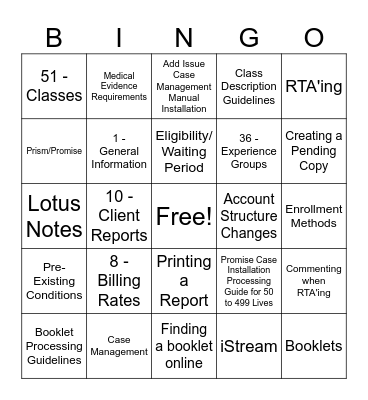 RFC/Case Management Bingo Card