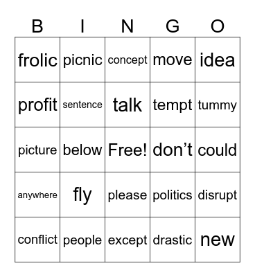 4th Grade Bingo Card