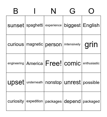 5th Grade Bingo Card