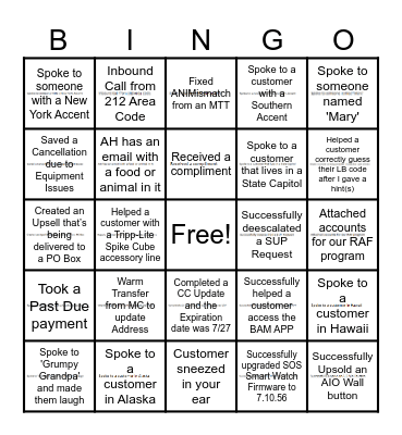 BAM MINGO Bingo Card