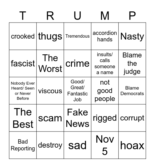 Trump Speech Bingo Card