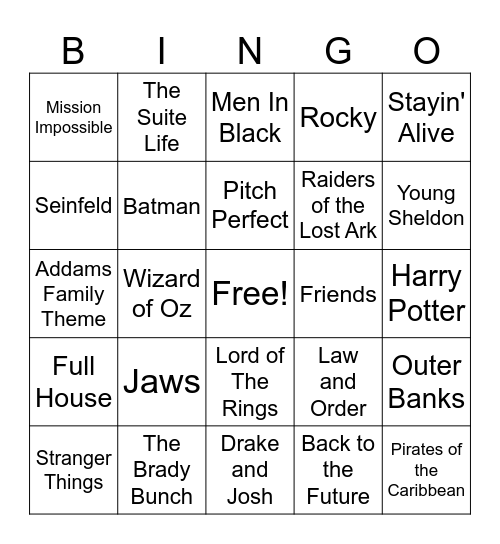 Movie / TV Songs Bingo Card