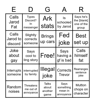Edgar Bingo Card