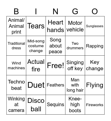 Eurovision 2024 Bingo Card