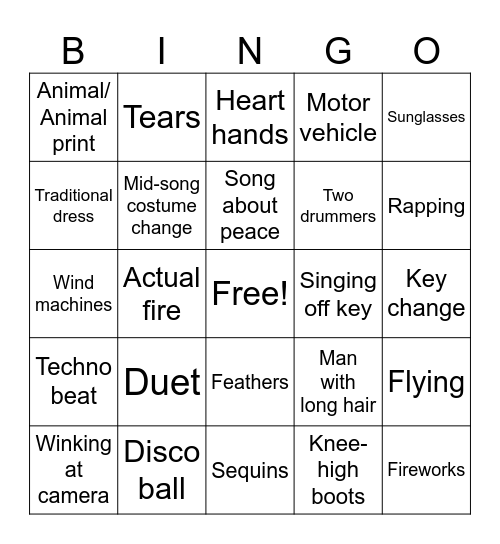 Eurovision 2024 Bingo Card