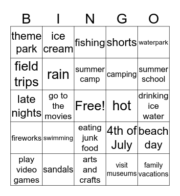 Summer Fun Bingo Card