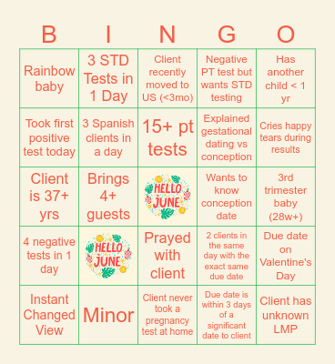 June Sonogo Bingo Card