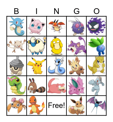 Pokemon Bingo Card