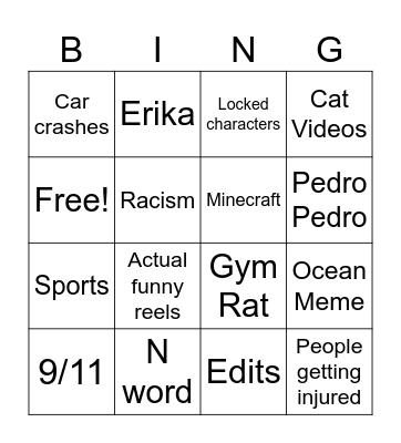 Instagram Reels Bingo Card