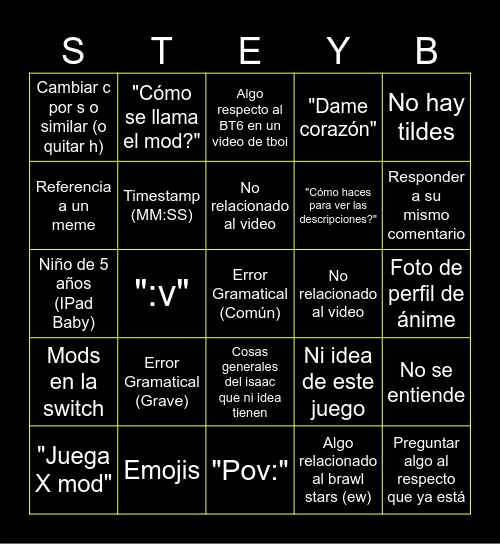 Comentarios de bingo de steyb Bingo Card