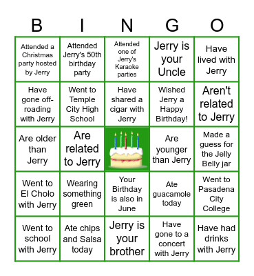 Jerry's 60th Birthday! Bingo Card