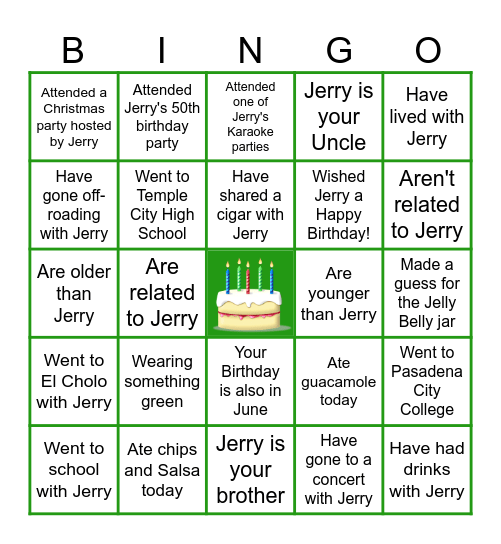 Jerry's 60th Birthday! Bingo Card