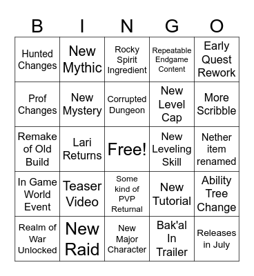 Wynncraft 2.1 Bingo Card