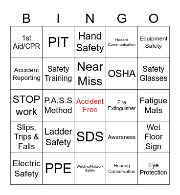 Safety -- Bingo Card