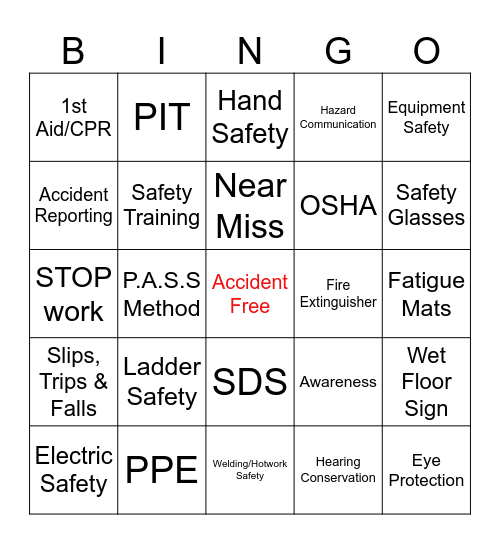 Safety -- Bingo Card